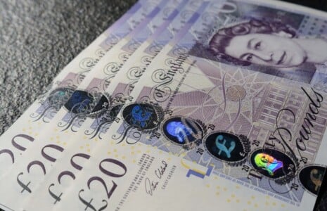closeup shot of twenty pound sterling bills